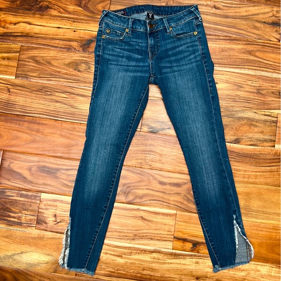 True Religion Women's Halle Contrast Stitch Skinny Jeans Blue Size 28